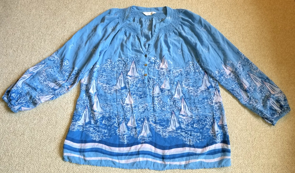 Womens Top-LILLY PULITZER-'Lunar Blue A Lil Nauti' 100% silk 'Elsa' Nautical-XL